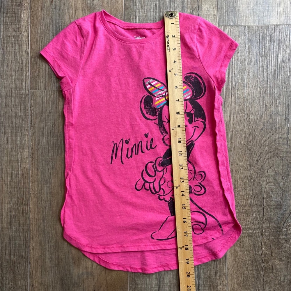 Disney Jumping Beans Minnie Mouse Pink Graphic Tee Girls Size 7 Glitter Bow - Picture 4 of 5